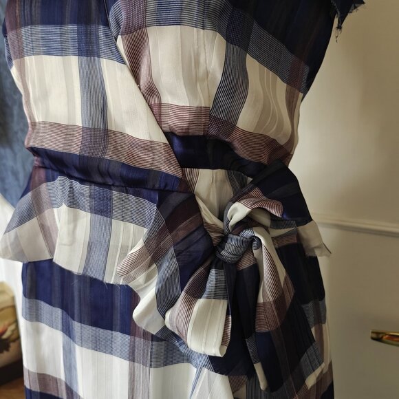 Flutter sleeve Banana Republic Wrap Dress sz 4 - plaid, tartan, wedding guest - Picture 6 of 14